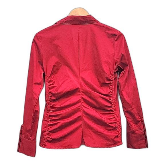 ALLISON MORGAN Red Long Sleeved Collared Button Up Shirt size S Ruching - Picture 8 of 11